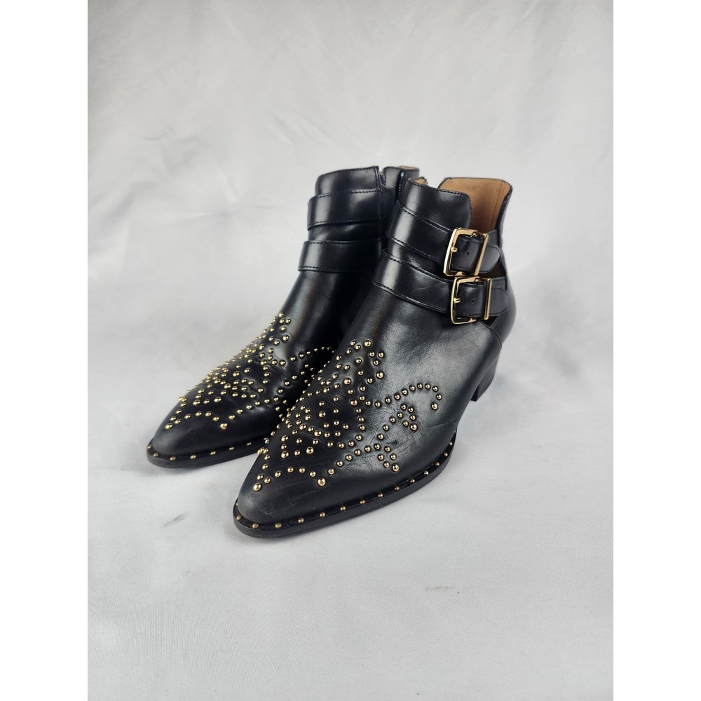 & Other Stories Size 37 US 7 Womens Black Leather Studded Western Ankle Boots
